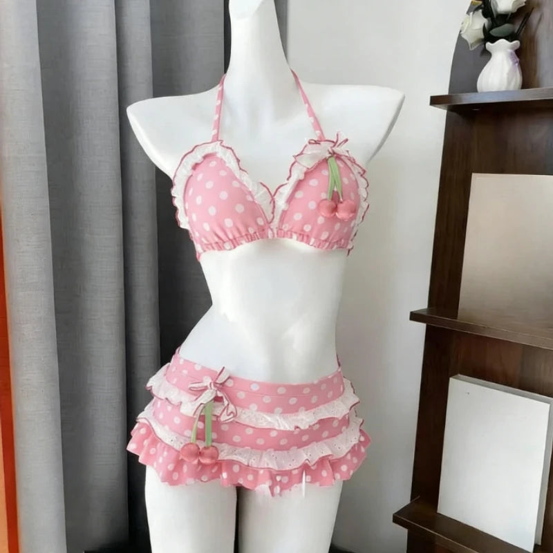 Ruffle Detail Printed Halter Bikini