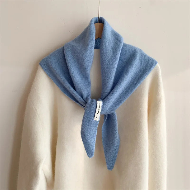 Solid Small Triangle Knit Scarf with Pointed Ends