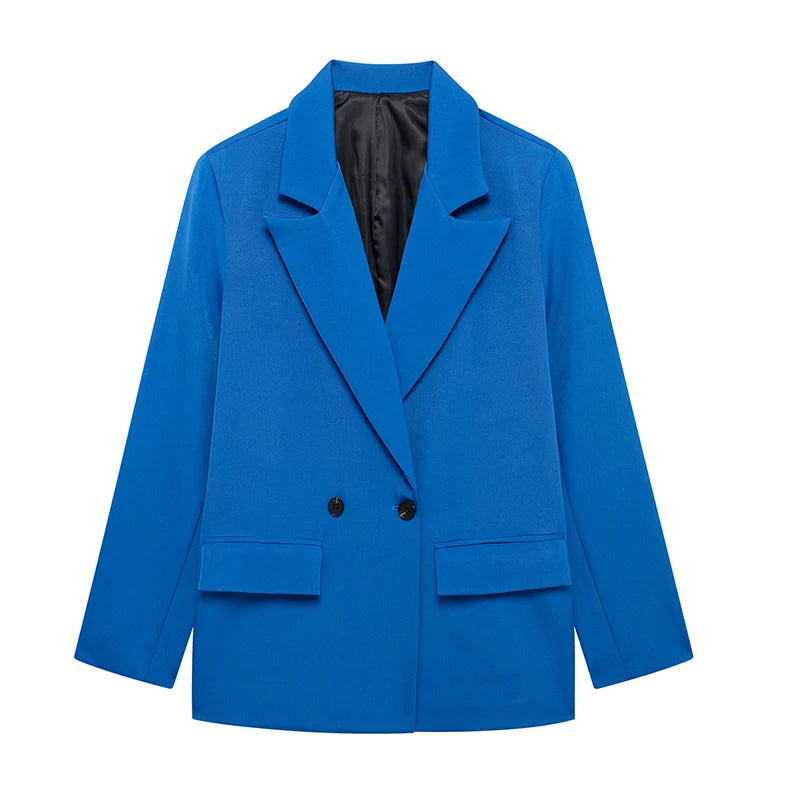 Women's Double Breasted Notched Lapel Blazer for Layered Outfits