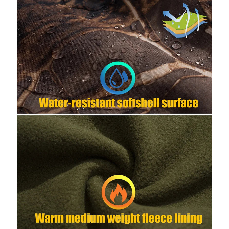 Silent Softshell Camouflage Hunting Jacket Men Waterproof Fleece Hooded Hunting Clothes Warm Outdoor Hiking Tactical Coat