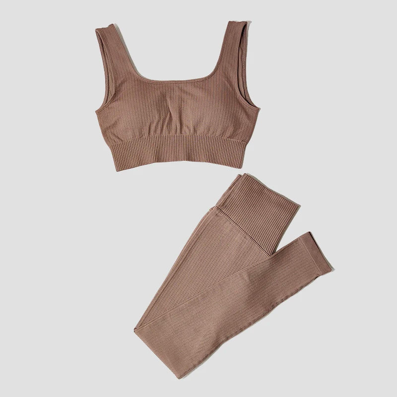 Women's Long Sleeve Crop Top And Leggings Yoga Set
