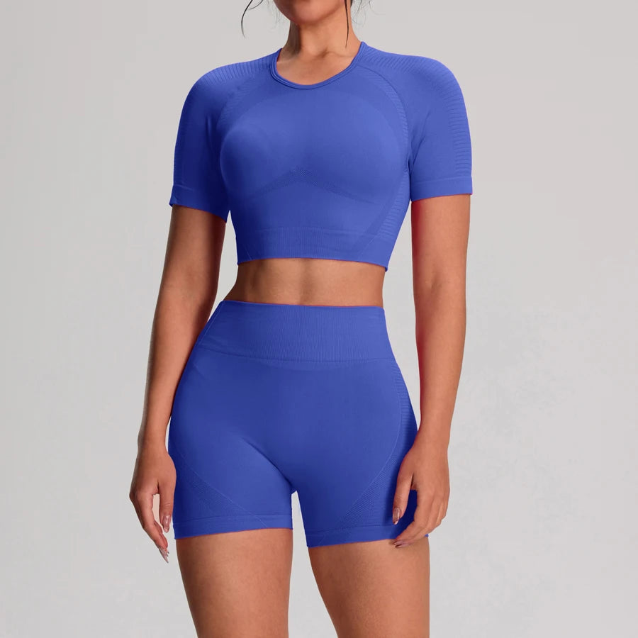 Women's Cropped Tee And Shorts Yoga Set For Workout Outfits
