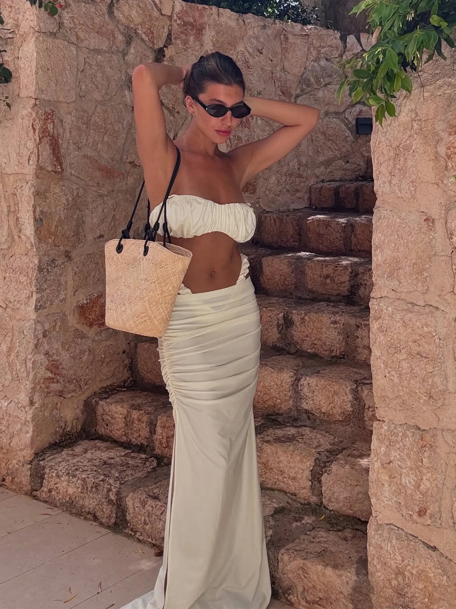 Ruched Bandeau Bikini with Maxi Skirt