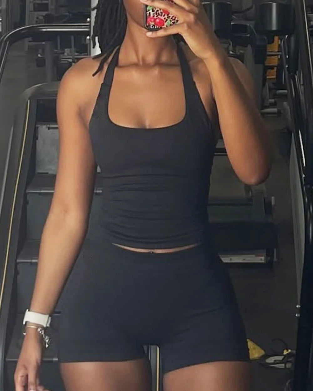 Women's Halter Neck Fitted Longline Tank Top For Workout Outfits