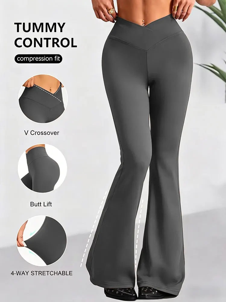 Women's Cross Waist Flared Leggings For Workout Outfits