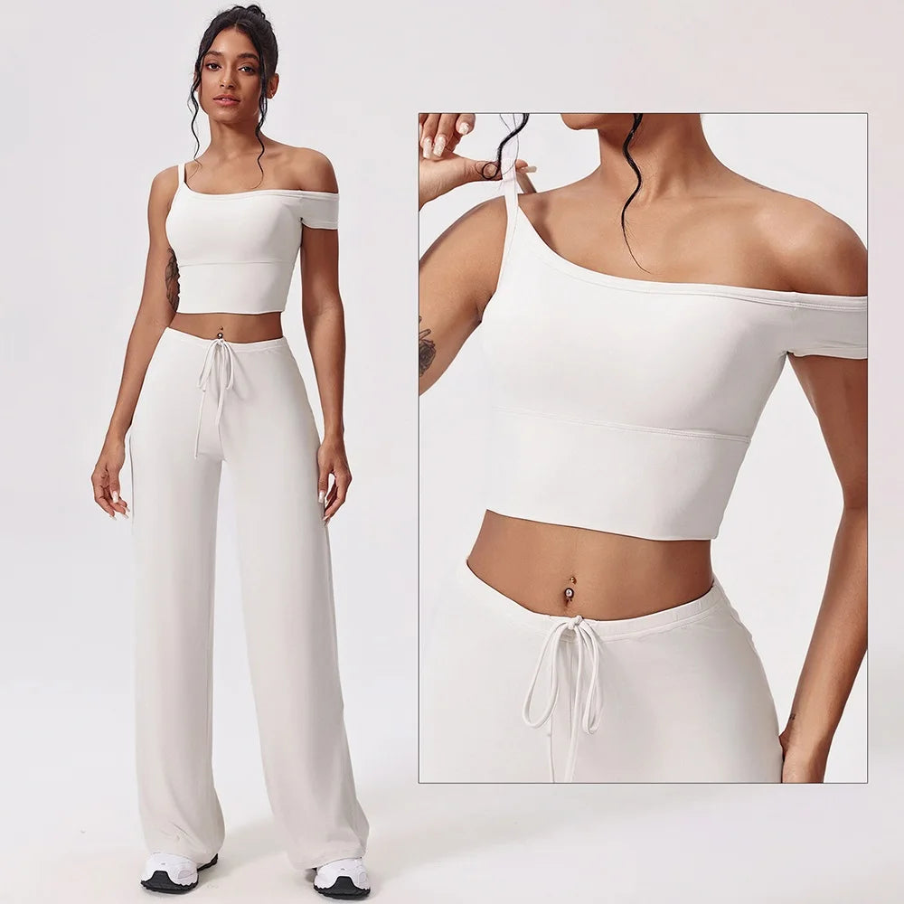Women's Short-Sleeve Crop Top and Pants Workout Set