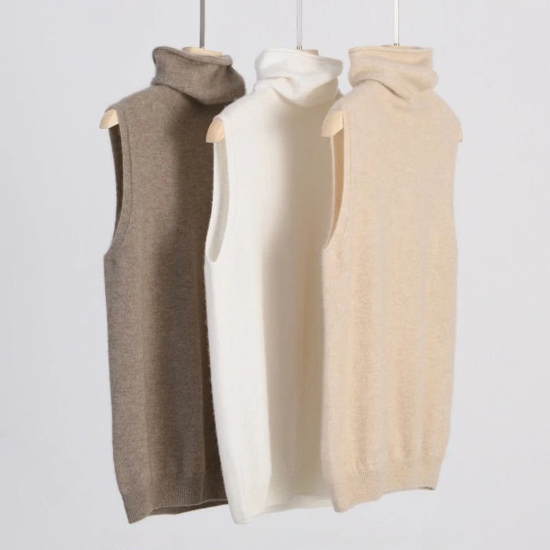 Women's Turtleneck Sleeveless Knit Vest Casual Knit Layer