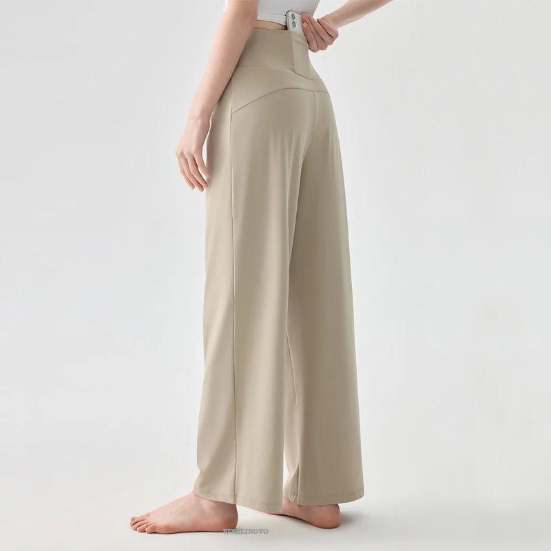 Women's High Waist Nylon Blend Wide Leg Pants for Yoga and Lounge Outfits