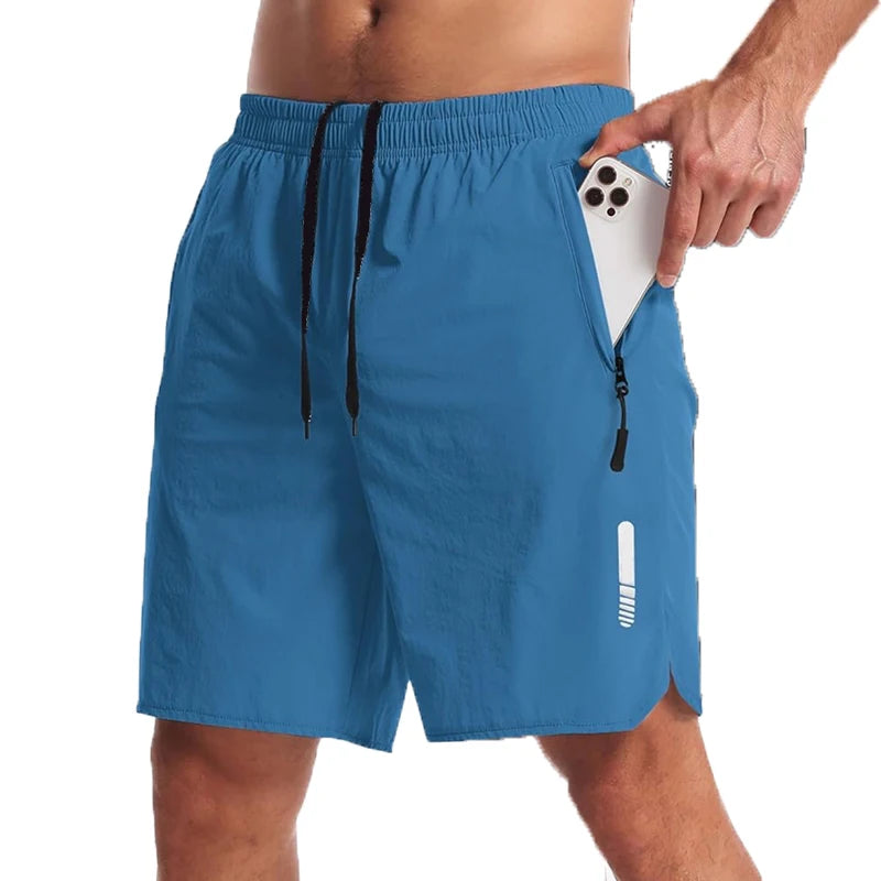 Men’s Nylon-Blend Running Shorts with Drawstring Waist and Zippered Pocket