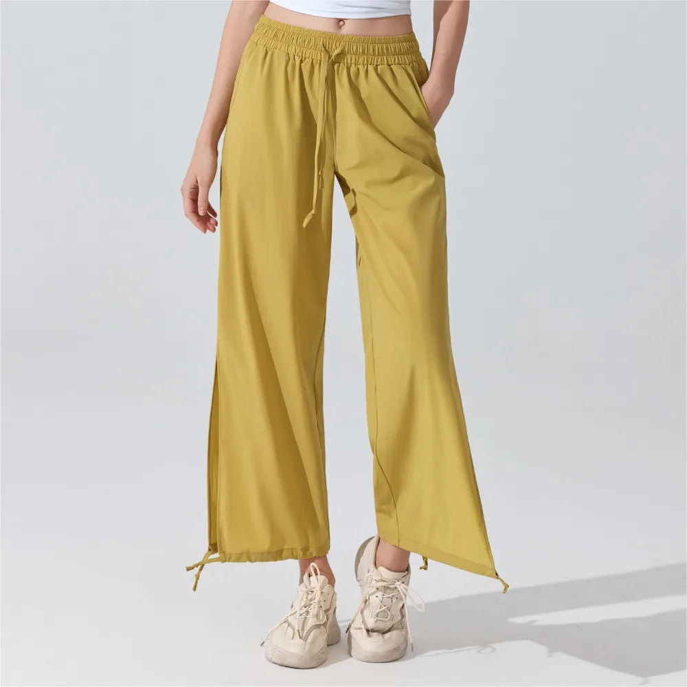 Women's High Waist Workout Pants with Wide Harem Legs and Cuffed Ankles