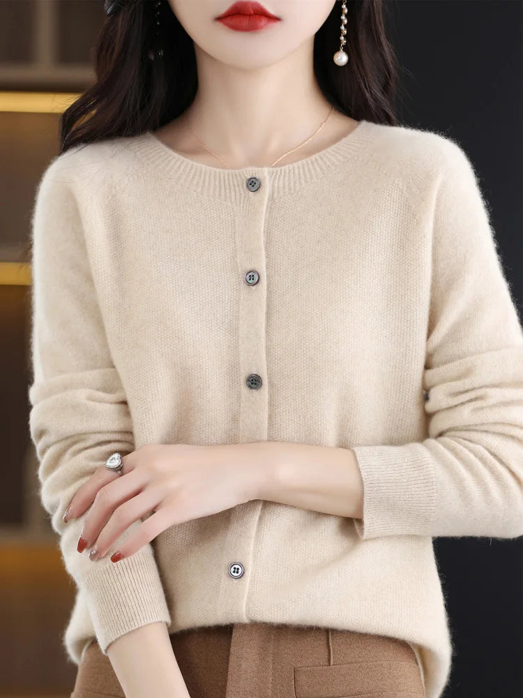 Women's Crew Neck Button Front Cardigan Casual Knit Layer