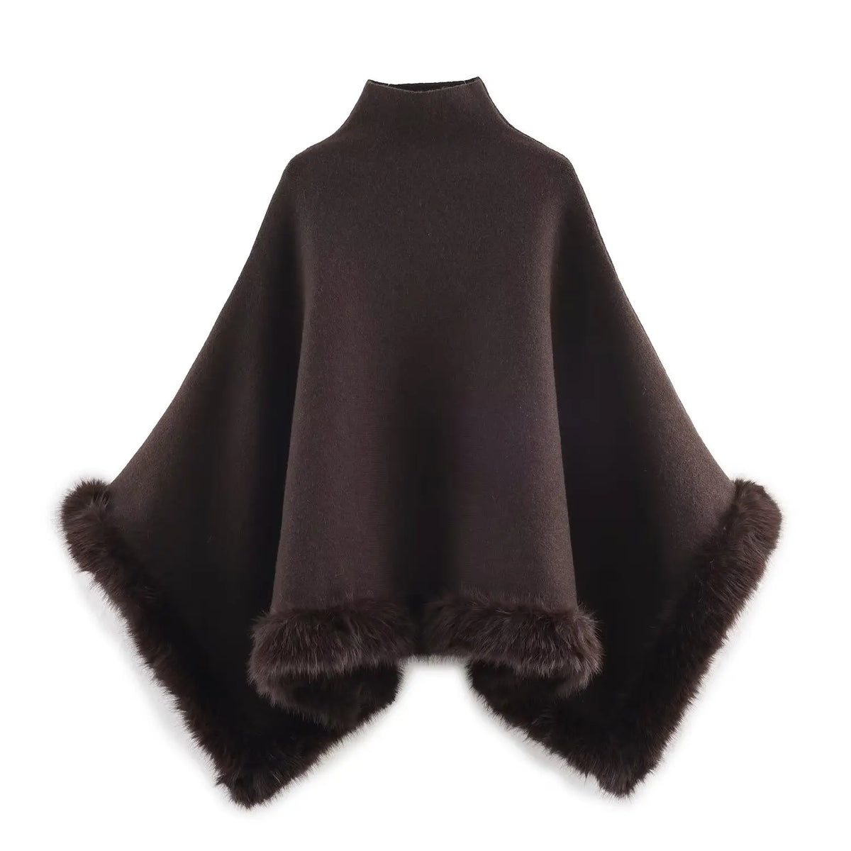 Stand Neck Plush Hem Cape for Layering over Outfits