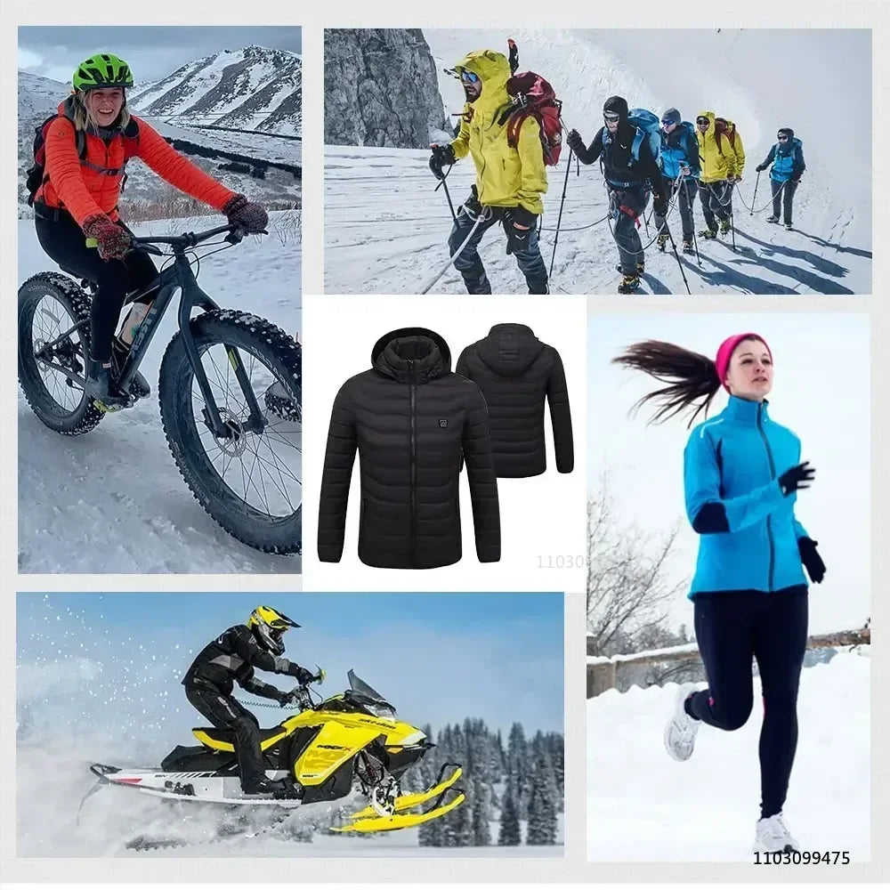 USB Heated Hooded Full Zip Long Sleeve Outdoor Jacket