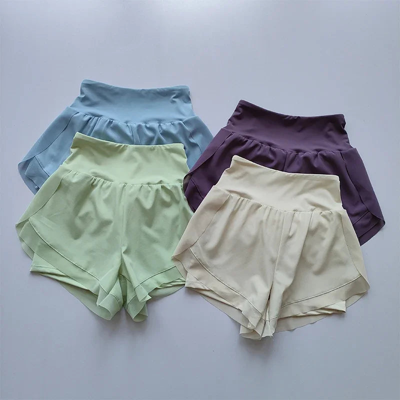 Women's High Waist Two Layer Nylon Blend Running Shorts