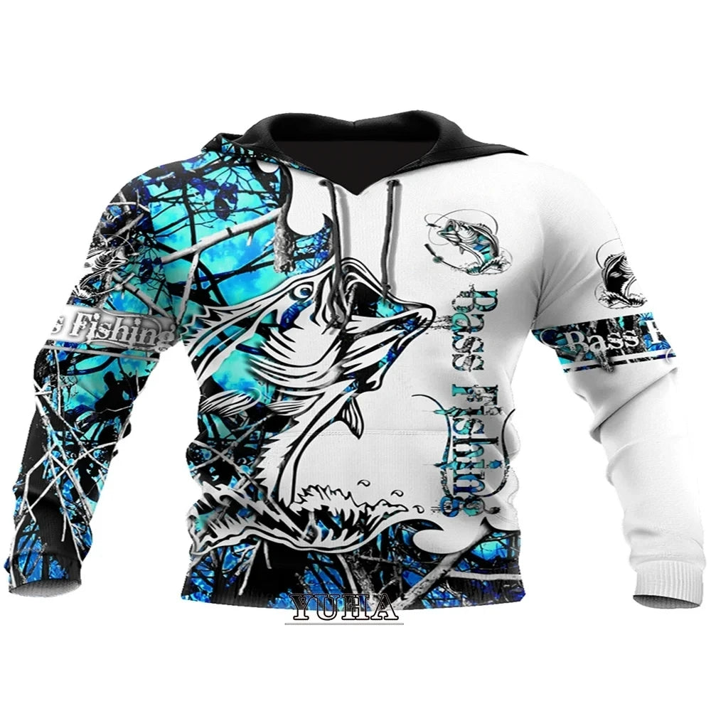 Men's Fishing-Graphic Long-Sleeve Pullover Hoodie