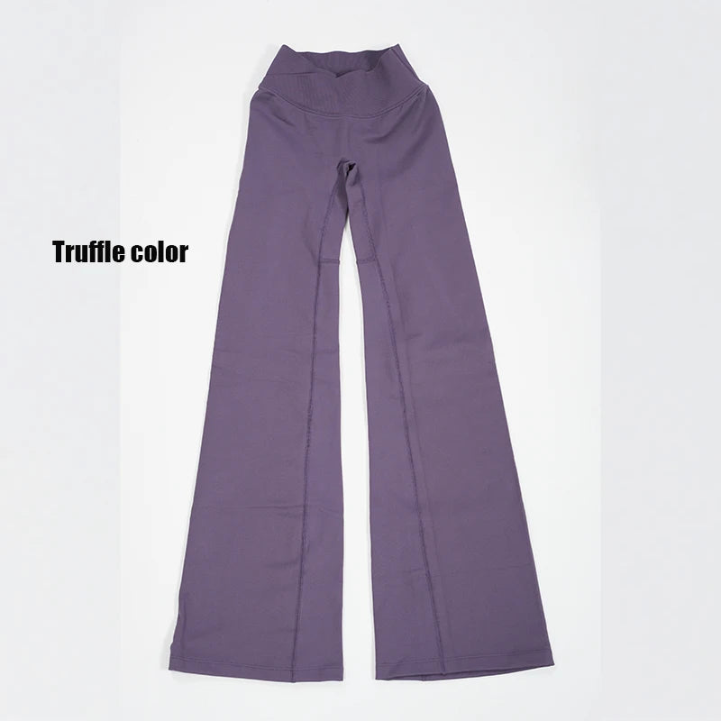 Women's High Waist Nylon Blend Flared Workout Pants with Fitted Upper Legs