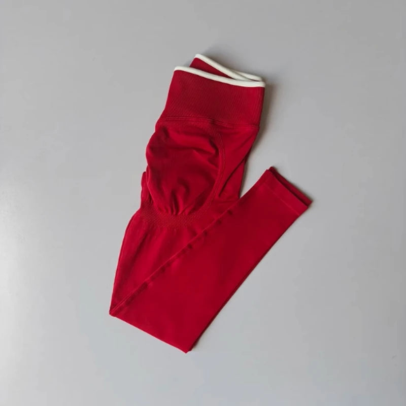 Women's Scrunch Contrast Waist Full Length Leggings For Workout Outfits