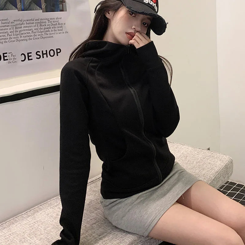 Long Sleeve Full Zip Casual Hooded Sweatshirt for Layering