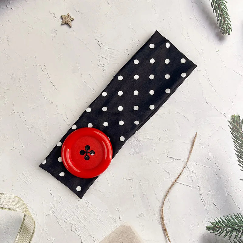Polka Dot and Button Style Fabric Headband for Hair Styling