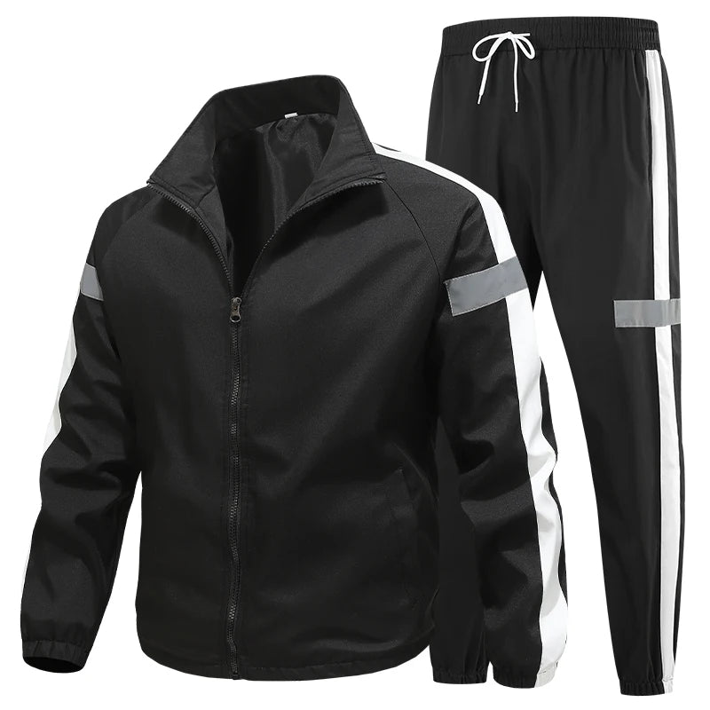 Men’s Breathable Reflective Running Tracksuit Set for Training