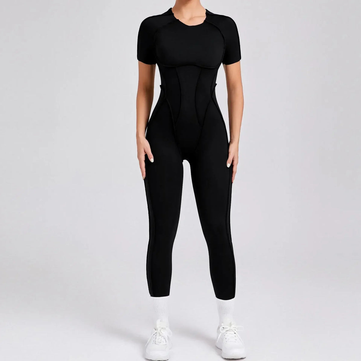Women's Contour Seam Nylon Blend Workout One Piece in Multiple Sleeve Styles