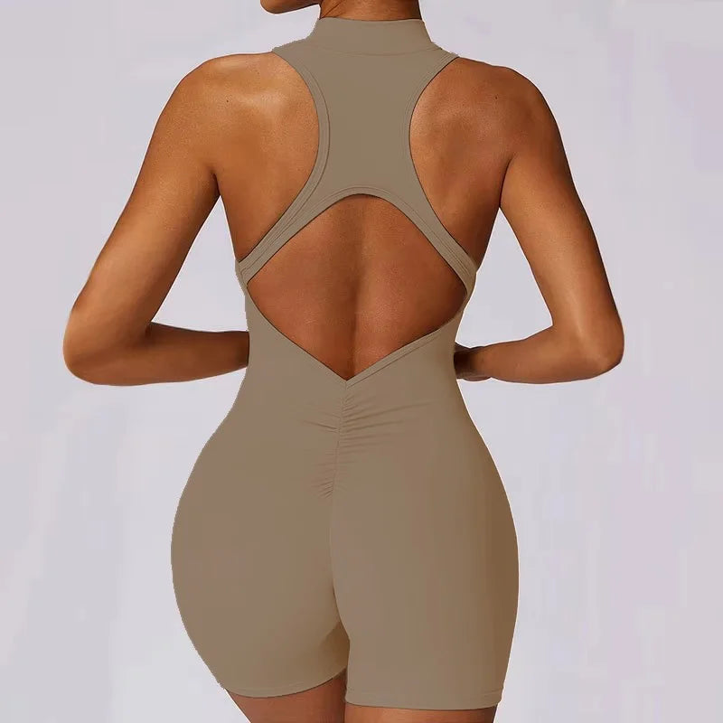 Women's Zip-Front Open-Back Workout Romper