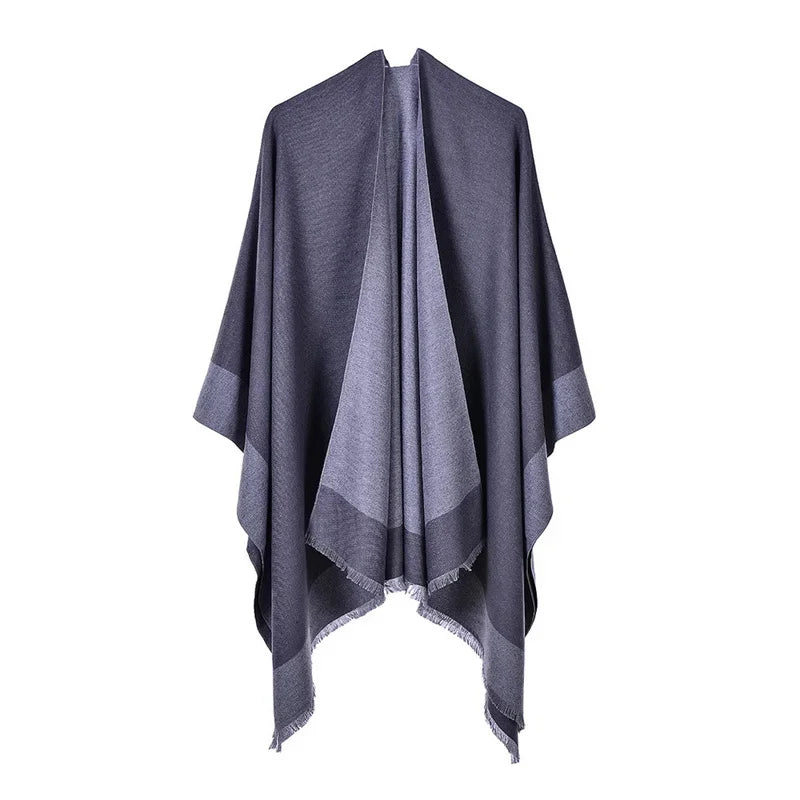 Patterned Fringed Open Front Poncho for Layering over Outfits