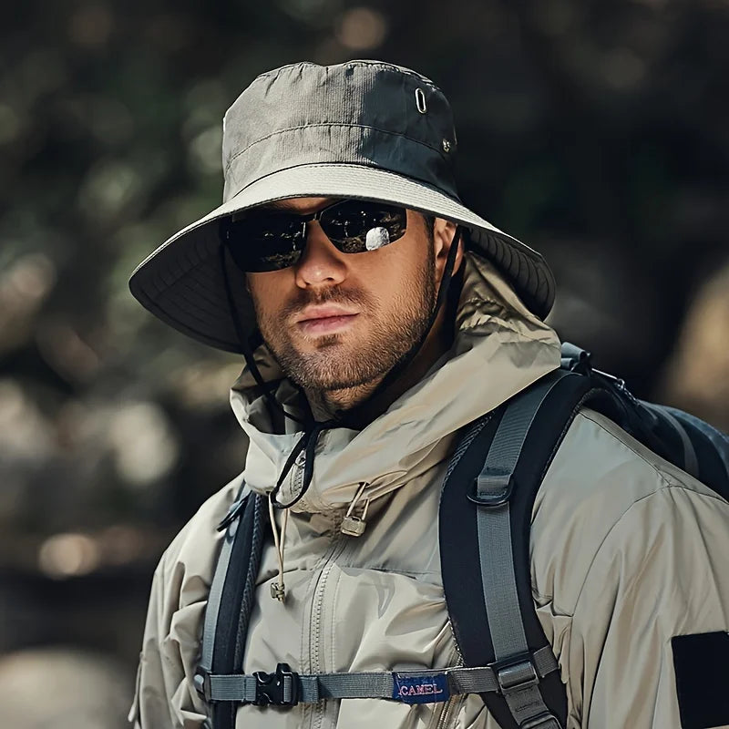 Wide Brim Outdoor Bucket Hat with Adjustable Chin Cord