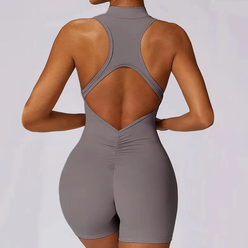 Women's Zip-Front Open-Back Workout Romper