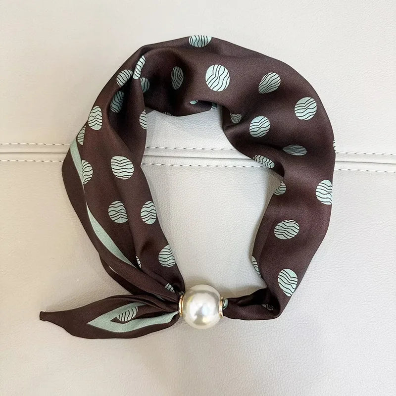 Printed Neck Scarf with Decorative Pearl Style Clasp Options