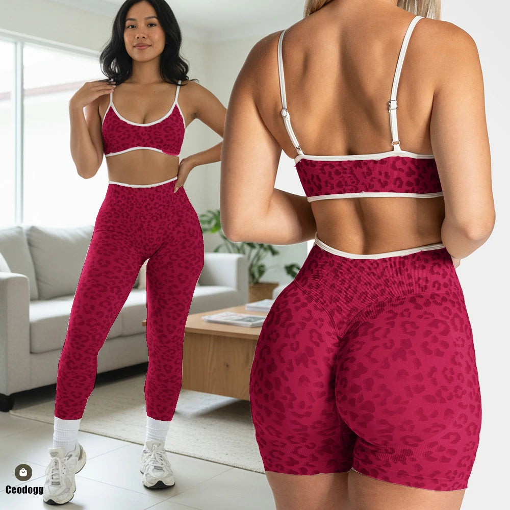 Women's Leopard Bra And Bottoms Yoga Set For Workout Outfits