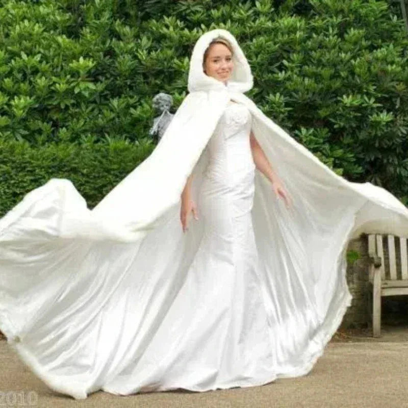 Long Hooded Plush Trim Cape for Layering over Outfits