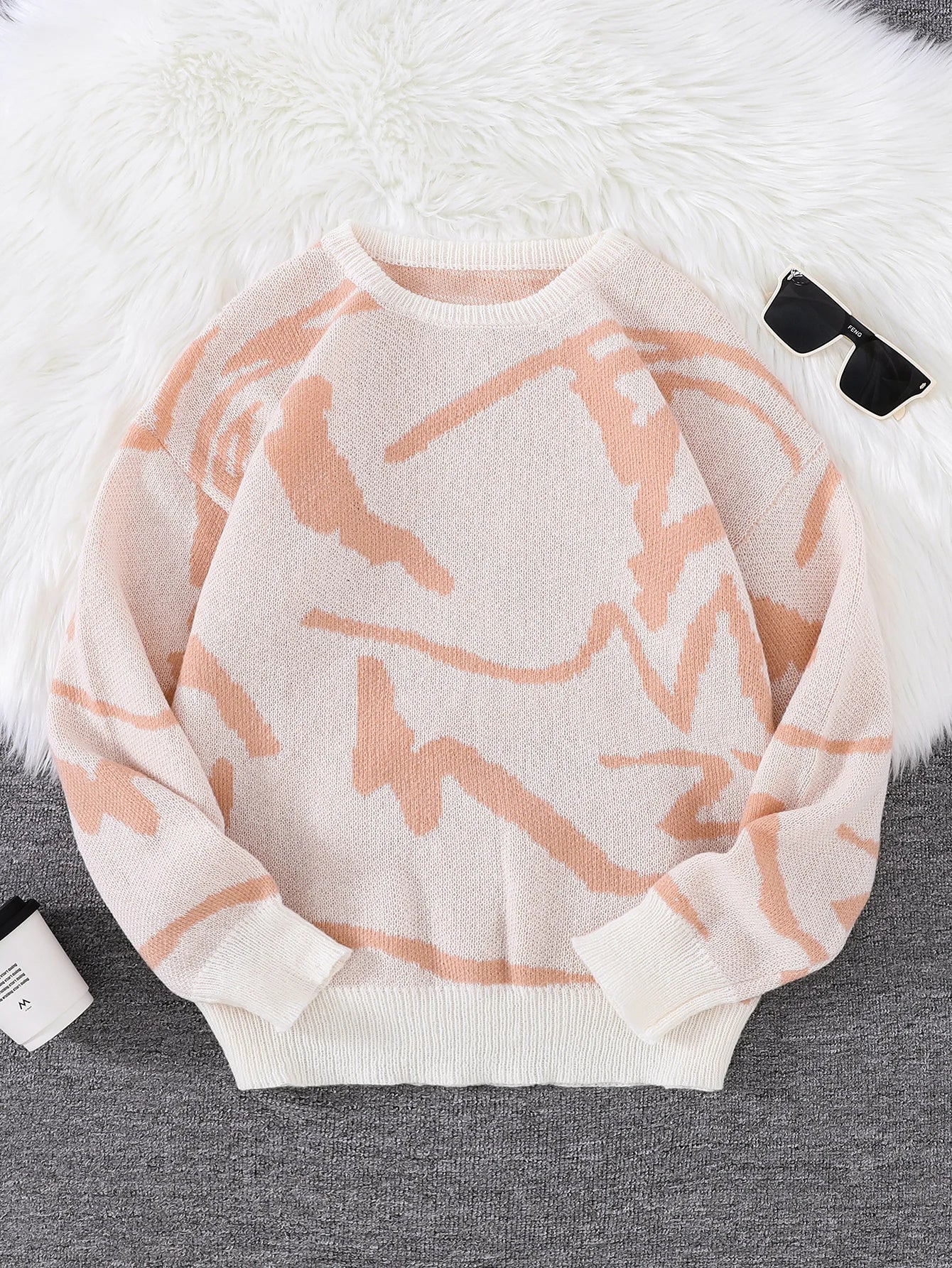 Men's Abstract Pattern Crew Neck Knit Sweater