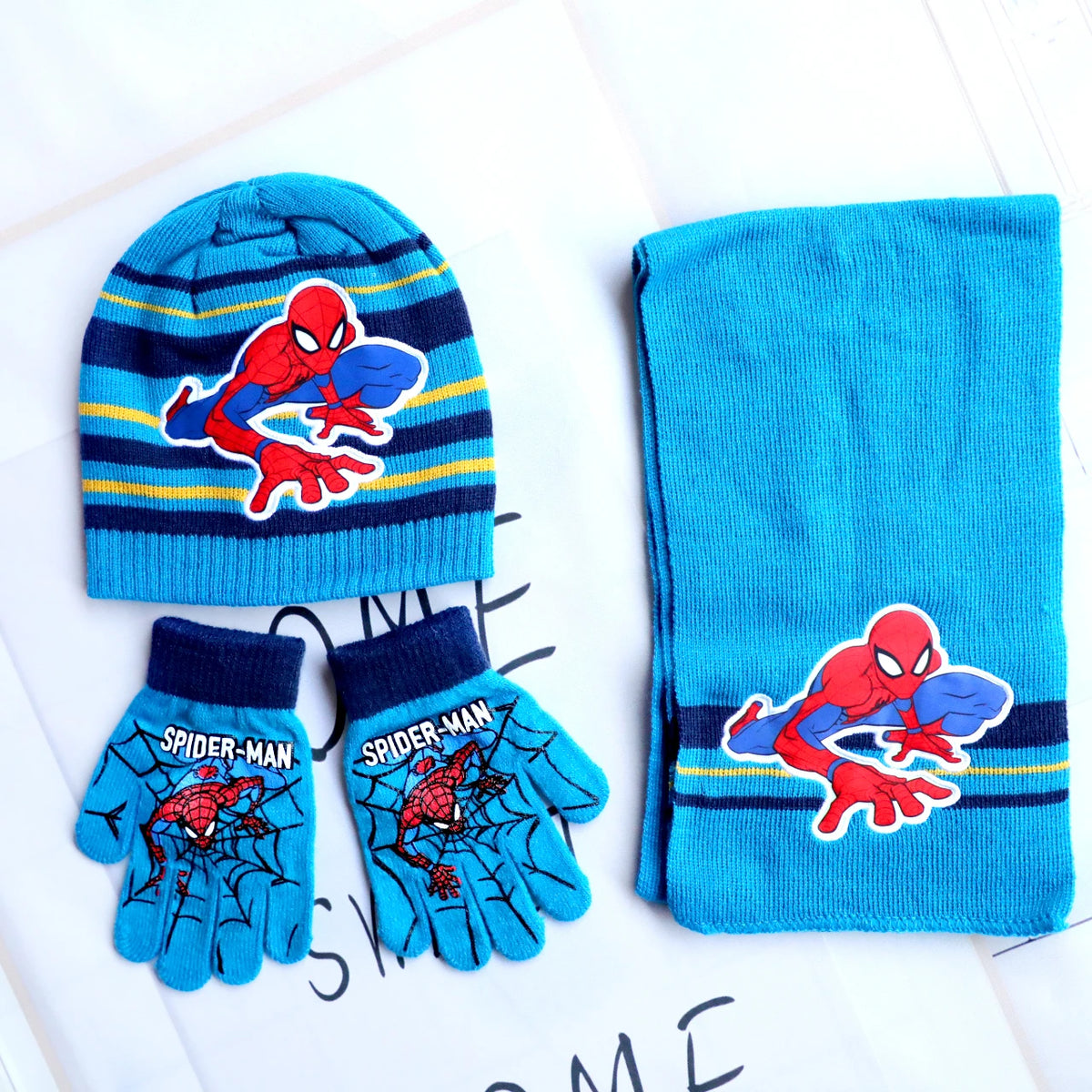 Spider-Man Knitted Hat Scarf and Gloves Set with Cartoon Style Options