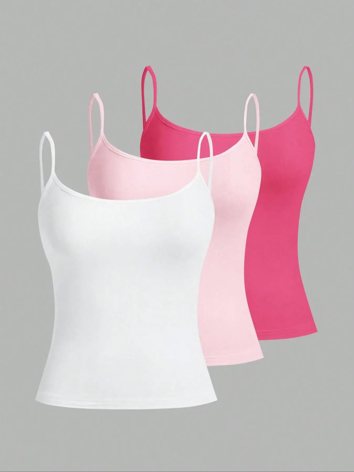 Women's Three Piece Camisole Pack with Adjustable Straps in Solid Colors