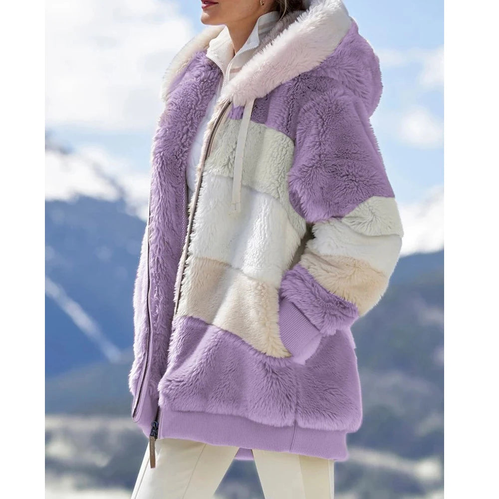 Women’s Hooded Zip-Front Patchwork Jacket