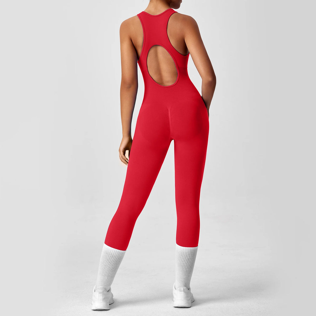 Women's Sleeveless Front Zip Cropped Leg Workout Jumpsuit