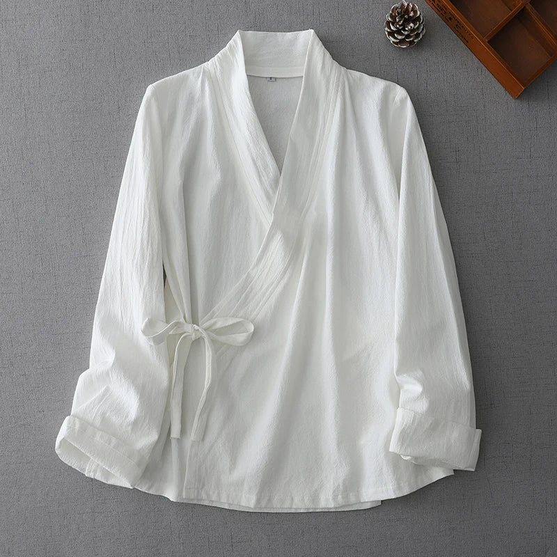 Women's Wrap Front Tie Fastening Kimono Style Shirt