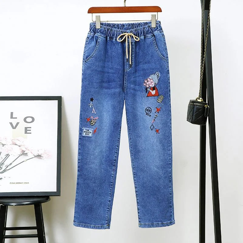 Women's Button Cuff Cropped Straight Leg Denim Jeans