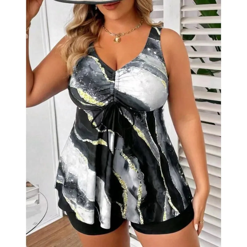 Women's Printed Twist Front Tankini Top and Shorts Swim Set