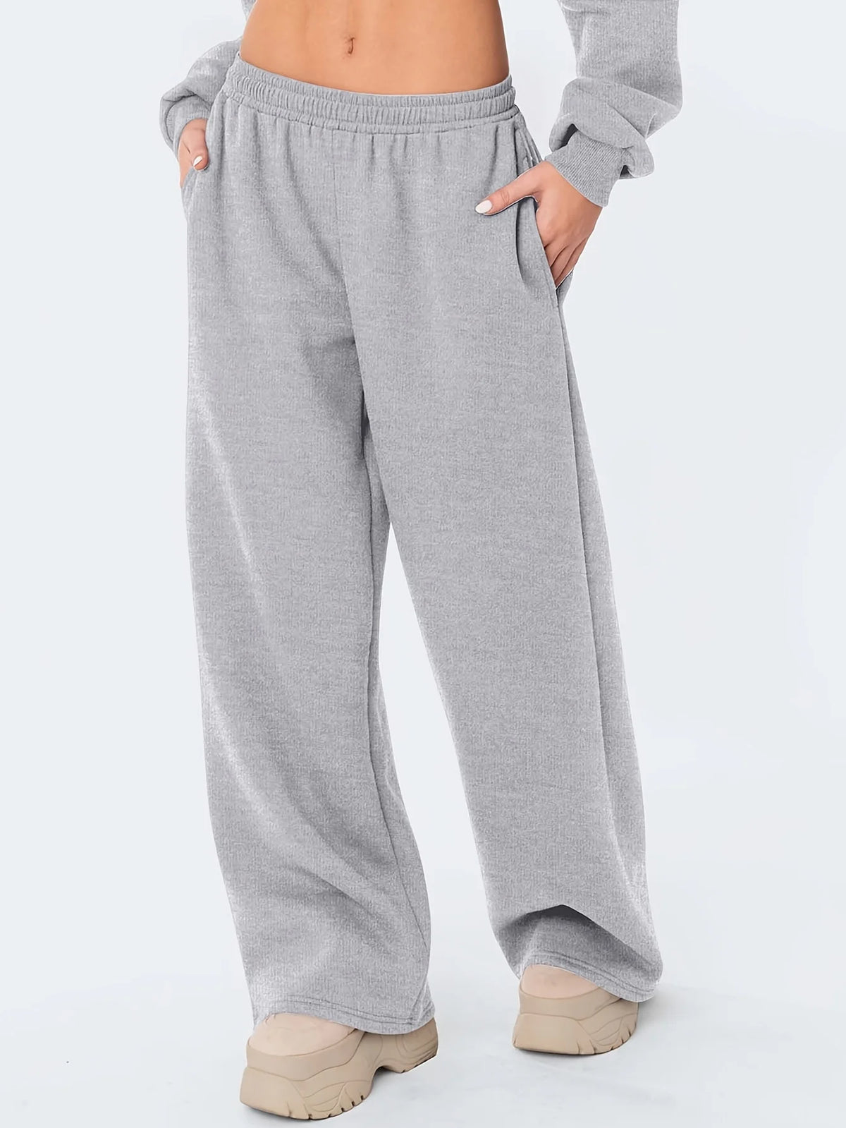 Women's Cotton Solid Loose Wide-Leg Ankle-Length Mid-Rise Pants for Casual Autumn Outfits
