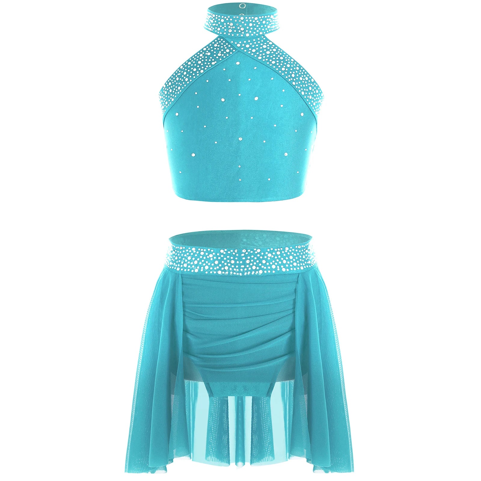 Girls' Lyrical Dance Costume Styles with Rhinestones and Skirted Outfit Options
