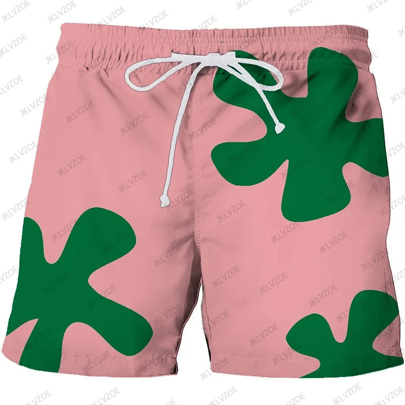 Men's Graphic Print Drawstring Elastic Waist Board Swim Shorts