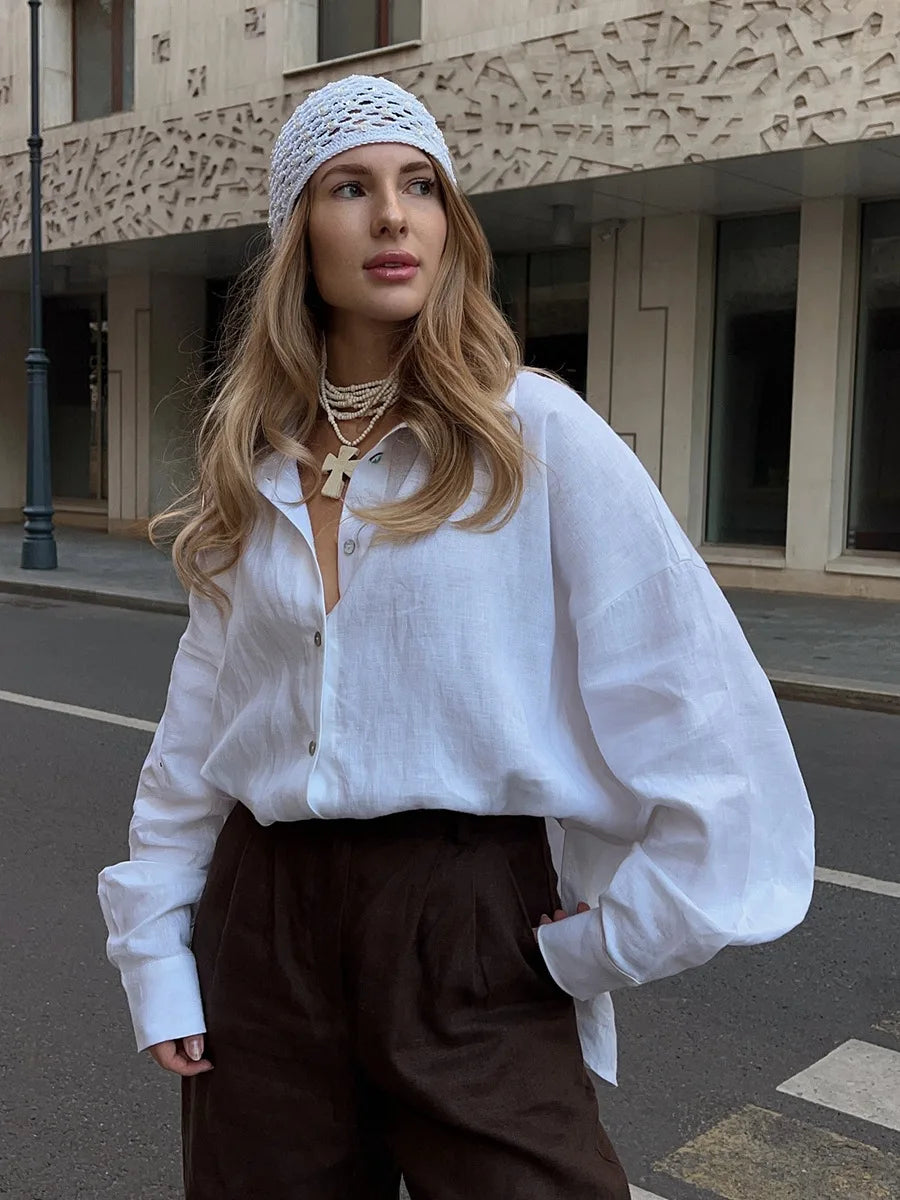 Women's Oversized Long Sleeve Button Front Shirt