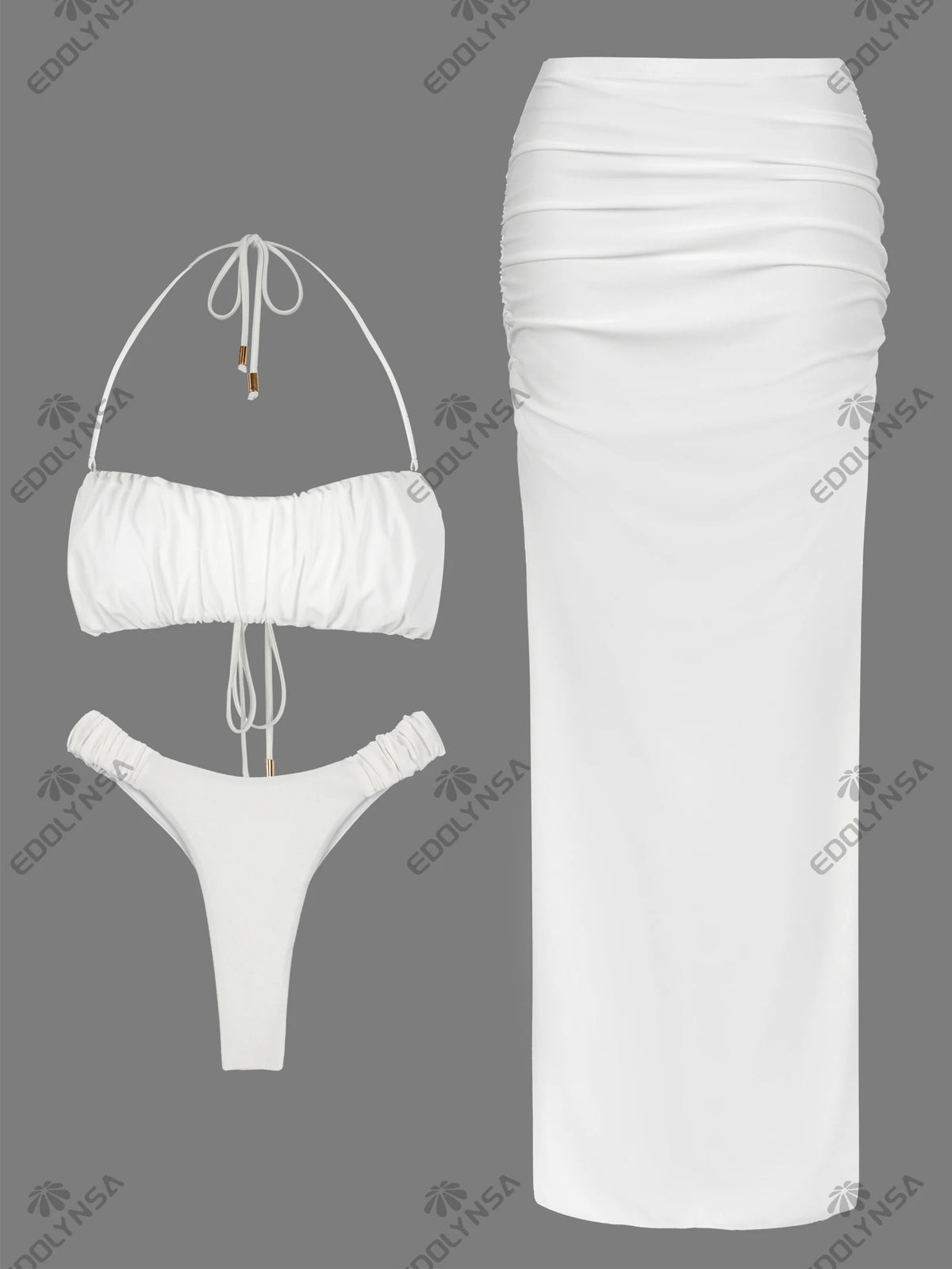 Ruched Bandeau Bikini with Maxi Skirt
