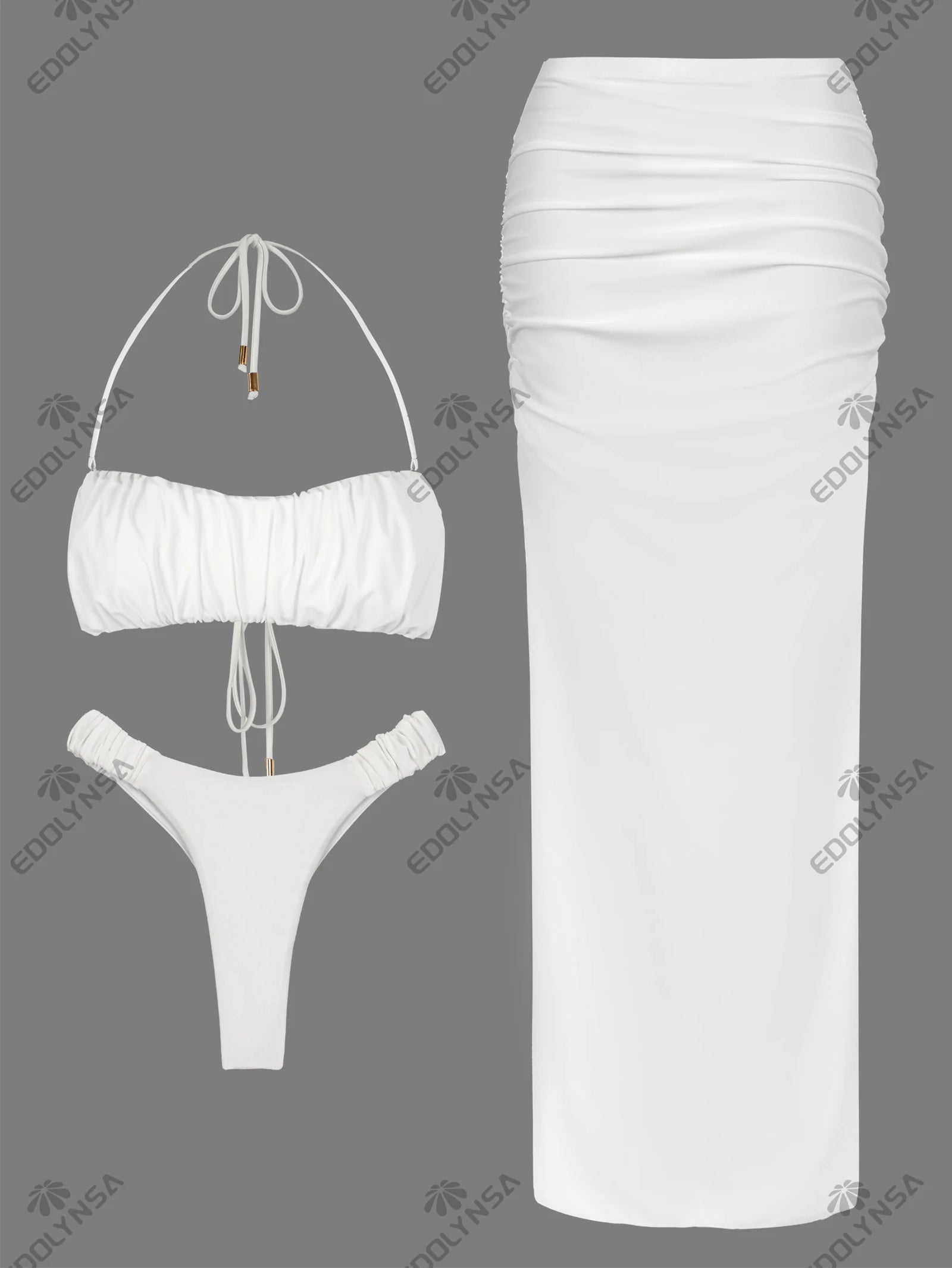 Ruched Bandeau Bikini with Maxi Skirt