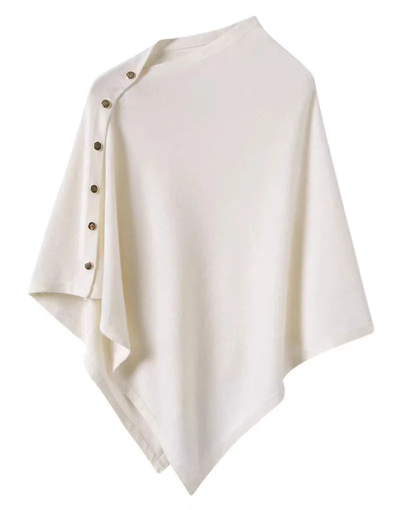 Asymmetric Side Button Poncho for Layering over Outfits