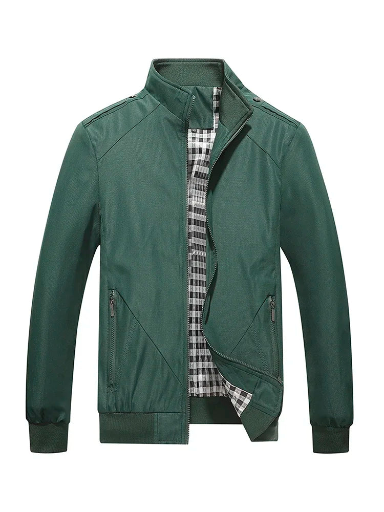 Men's Zip-Front Stand-Collar Jacket with Checked Lining
