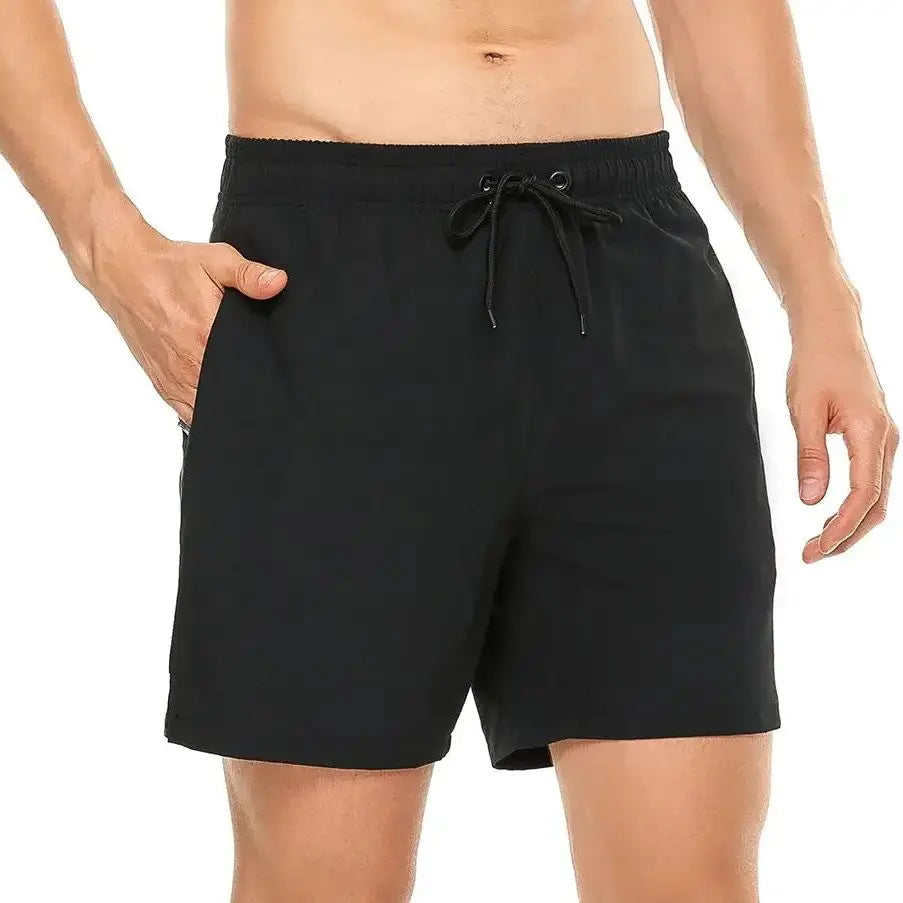 Men's Swim Shorts with Elastic Waist and Zipper Pockets for Beach and Pool Wear