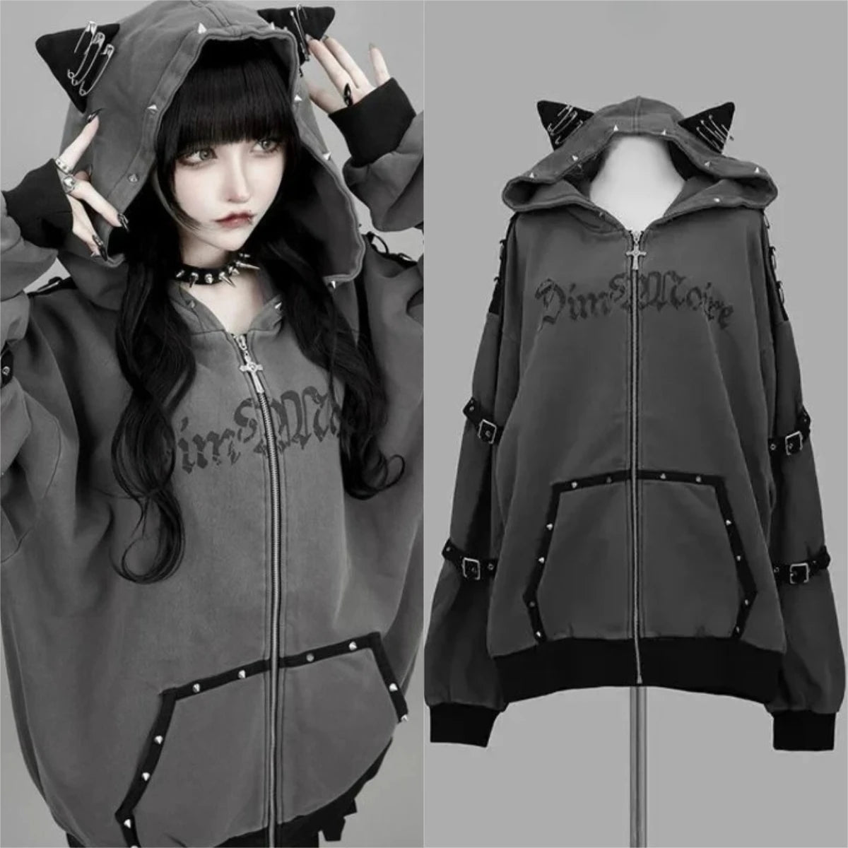 Cat Ear Long Sleeve Full Zip Casual Hoodie